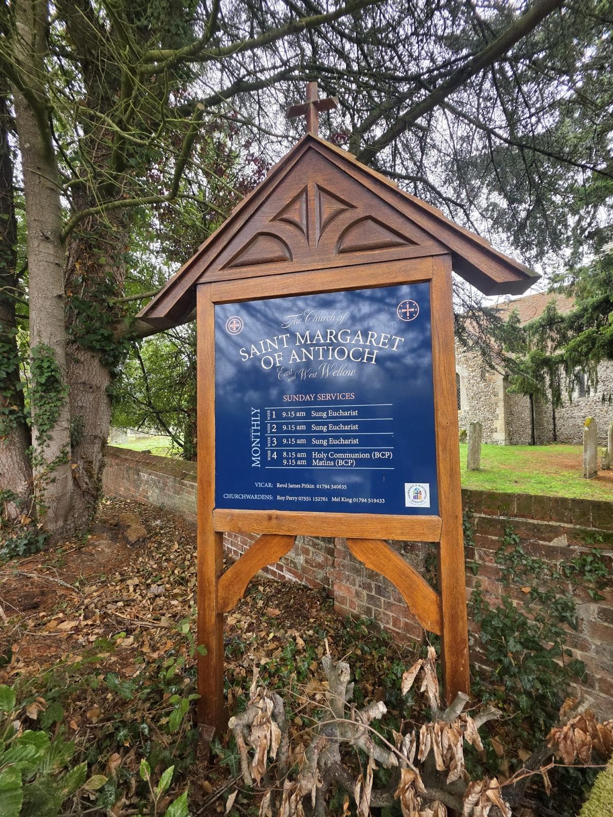 The entrance sign for the Church of Saint Margaret of Antioch, East and West Wellow.